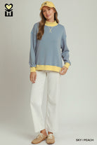 MOHMe by Umgee Reversible Stripe & Polka Dot Pullover – Sky/Peach-sweatshirt-Umgee-Deja Nu Boutique, Women's Fashion Boutique in Lampasas, Texas