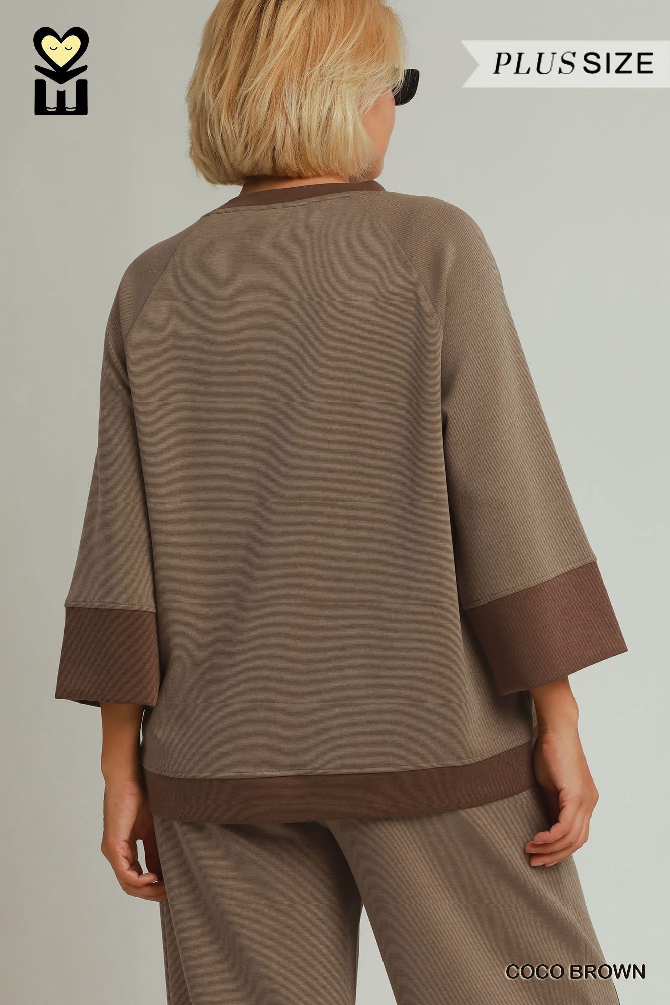 MOHMe by Umgee CloudKnit Modal Tencel Colorblock Crewneck Top in Coco Brown Plus-Curvy/Plus Tops-Umgee-Deja Nu Boutique, Women's Fashion Boutique in Lampasas, Texas