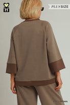 MOHMe by Umgee CloudKnit Modal Tencel Colorblock Crewneck Top in Coco Brown Plus-Curvy/Plus Tops-Umgee-Deja Nu Boutique, Women's Fashion Boutique in Lampasas, Texas