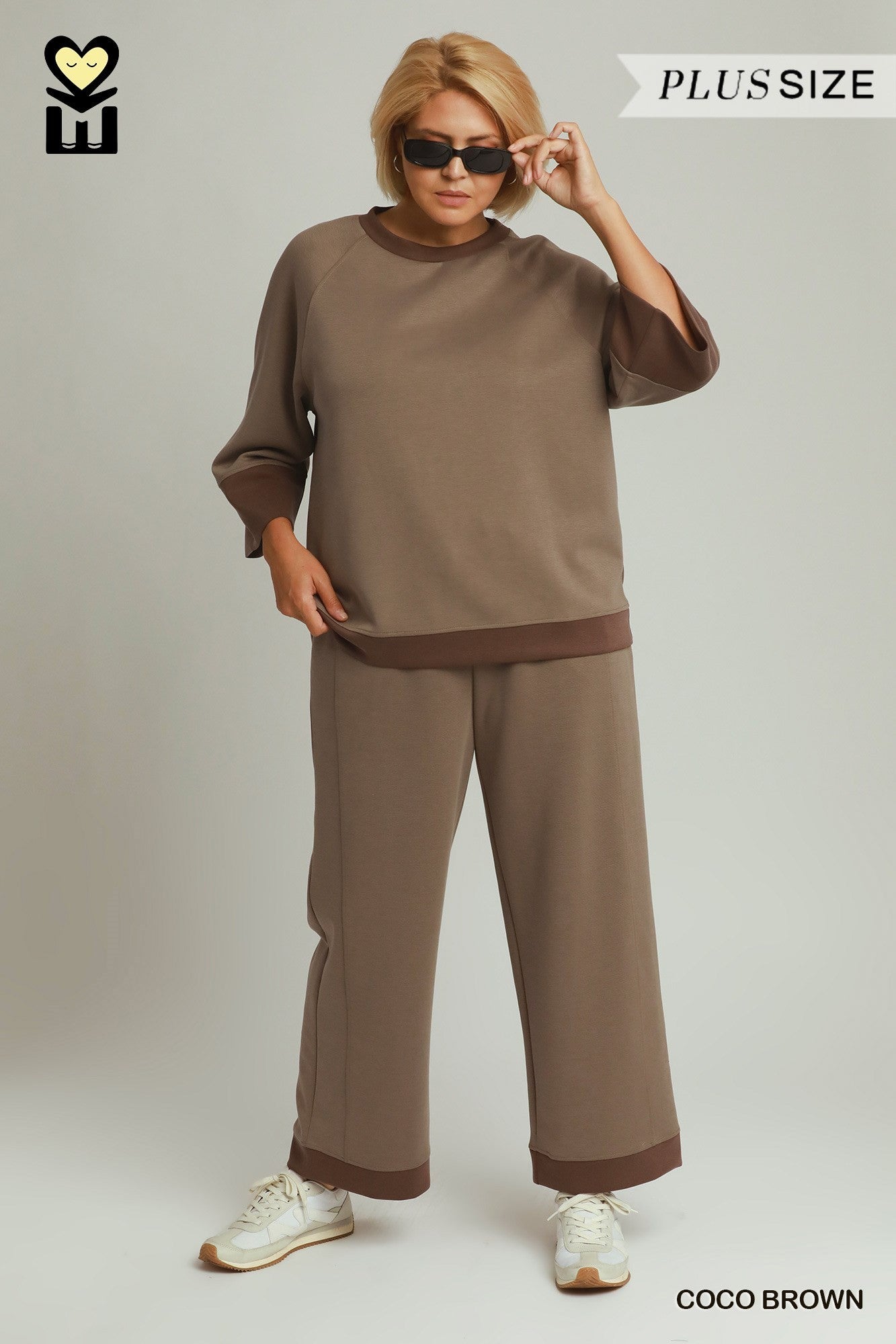 MOHMe by Umgee CloudKnit Modal Tencel Colorblock Crewneck Top in Coco Brown Plus-Curvy/Plus Tops-Umgee-Deja Nu Boutique, Women's Fashion Boutique in Lampasas, Texas