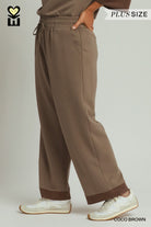 MOHMe by Umgee CloudKnit Modal Tencel Straight Leg Pants in Coco Brown Plus-Curvy/Plus Bottoms-Umgee-Deja Nu Boutique, Women's Fashion Boutique in Lampasas, Texas