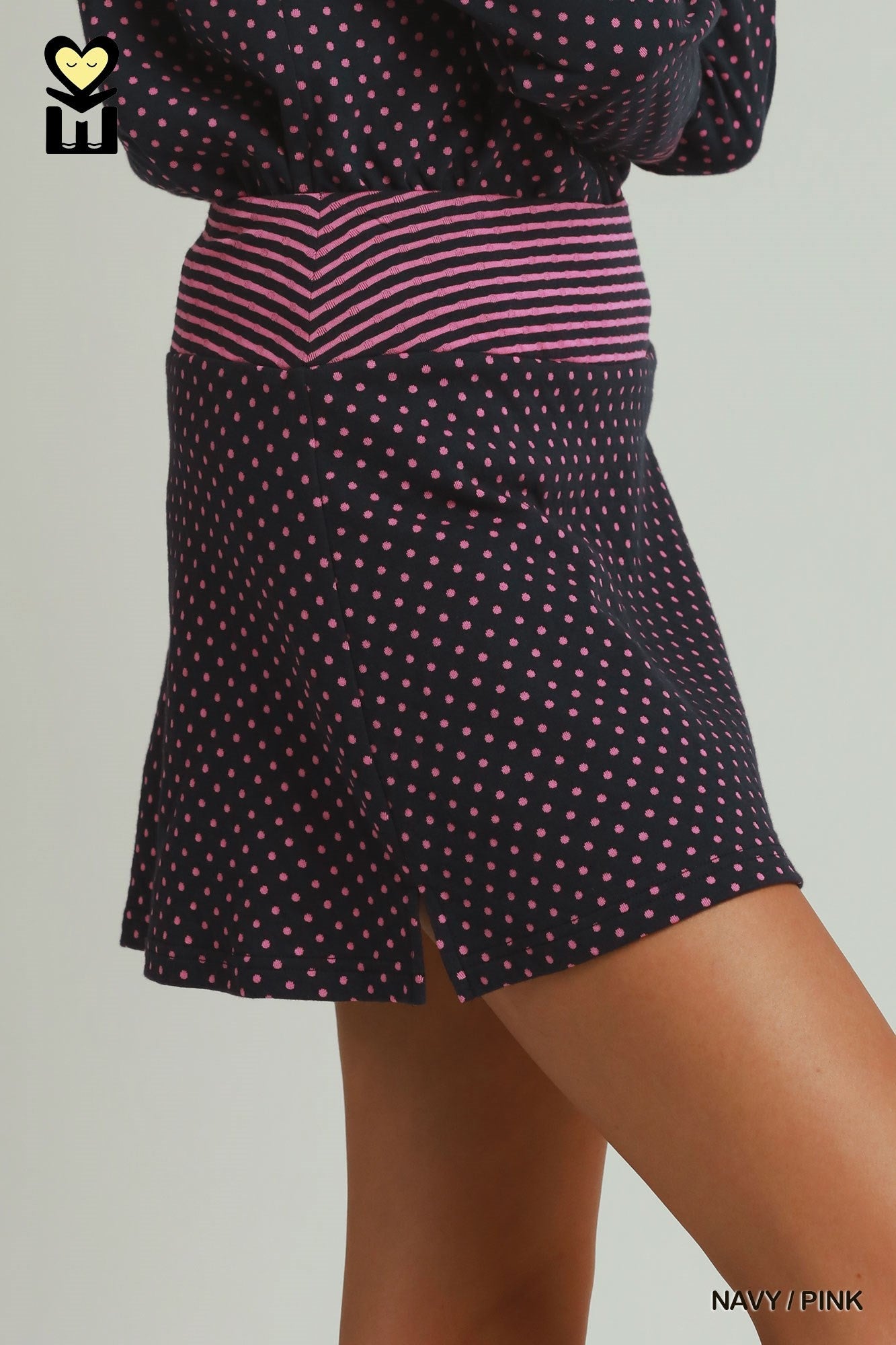 MOHMe by Umgee Navy & Pink Polka Dot Stripe-Waistband Skort-skort-Umgee-Deja Nu Boutique, Women's Fashion Boutique in Lampasas, Texas