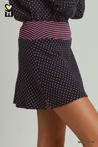 MOHMe by Umgee Navy & Pink Polka Dot Stripe-Waistband Skort-skort-Umgee-Deja Nu Boutique, Women's Fashion Boutique in Lampasas, Texas