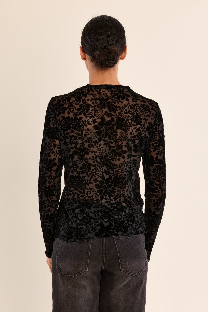 Molly Bracken Black Floral Burnout Velvet Sheer Top-Tops-Molly Bracken-Deja Nu Boutique, Women's Fashion Boutique in Lampasas, Texas