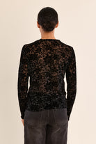 Molly Bracken Black Floral Burnout Velvet Sheer Top-Tops-Molly Bracken-Deja Nu Boutique, Women's Fashion Boutique in Lampasas, Texas