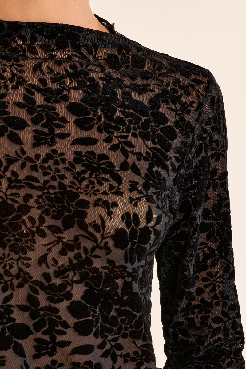Molly Bracken Black Floral Burnout Velvet Sheer Top-Tops-Molly Bracken-Deja Nu Boutique, Women's Fashion Boutique in Lampasas, Texas