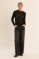 Molly Bracken Black Floral Burnout Velvet Sheer Top-Tops-Molly Bracken-Deja Nu Boutique, Women's Fashion Boutique in Lampasas, Texas