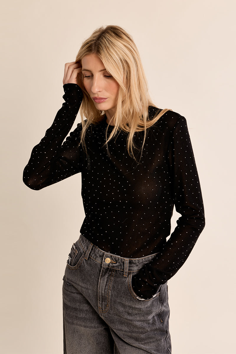 Molly Bracken Rhinestone Lightweight Sweater in Black or Chocolate Brown-Sweaters-Molly Bracken-Deja Nu Boutique, Women's Fashion Boutique in Lampasas, Texas