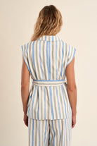 Molly Bracken Blue Striped Linen Blend Sleeveless Blazer Vest-Vest-Molly Bracken-Deja Nu Boutique, Women's Fashion Boutique in Lampasas, Texas