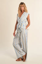 Molly Bracken Blue Striped Linen Blend Wide Leg Pants-Pants-Molly Bracken-Deja Nu Boutique, Women's Fashion Boutique in Lampasas, Texas