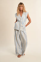 Molly Bracken Blue Striped Linen Blend Sleeveless Blazer Vest-Vest-Molly Bracken-Deja Nu Boutique, Women's Fashion Boutique in Lampasas, Texas