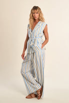Molly Bracken Blue Striped Linen Blend Sleeveless Blazer Vest-Vest-Molly Bracken-Deja Nu Boutique, Women's Fashion Boutique in Lampasas, Texas