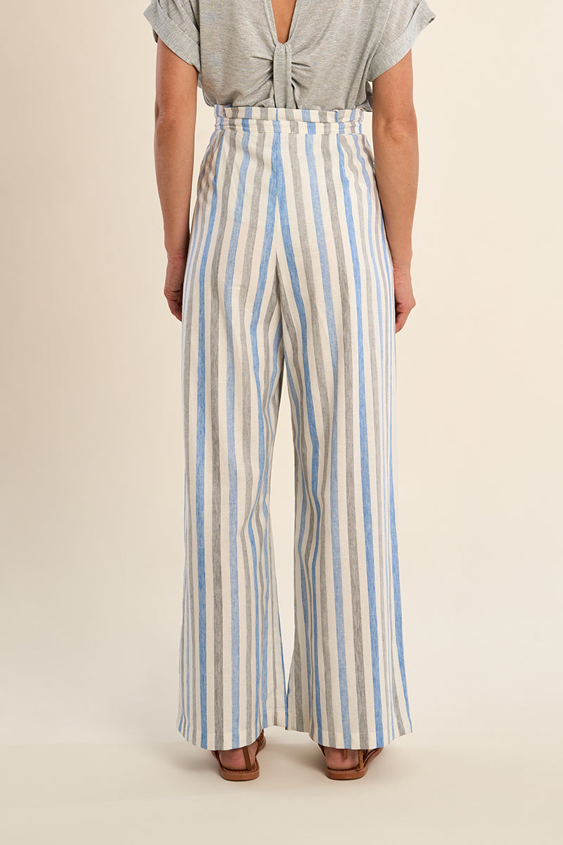 Molly Bracken Blue Striped Linen Blend Wide Leg Pants-Pants-Molly Bracken-Deja Nu Boutique, Women's Fashion Boutique in Lampasas, Texas