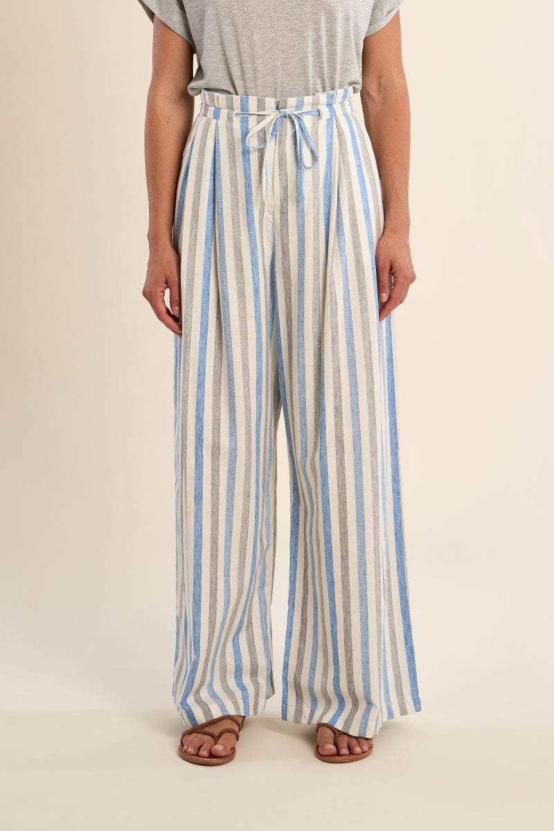 Molly Bracken Blue Striped Linen Blend Wide Leg Pants-Pants-Molly Bracken-Deja Nu Boutique, Women's Fashion Boutique in Lampasas, Texas