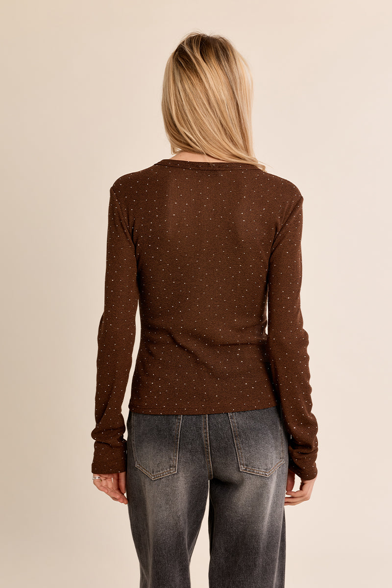 Molly Bracken Rhinestone Lightweight Sweater in Black or Chocolate Brown-Sweaters-Molly Bracken-Deja Nu Boutique, Women's Fashion Boutique in Lampasas, Texas