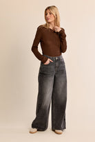 Molly Bracken Rhinestone Lightweight Sweater in Black or Chocolate Brown-Sweaters-Molly Bracken-Deja Nu Boutique, Women's Fashion Boutique in Lampasas, Texas