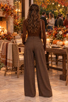 Molly Bracken Chocolate Pleated Wide Leg Trousers – Style TF128EH-Bottoms-Molly Bracken-Deja Nu Boutique, Women's Fashion Boutique in Lampasas, Texas