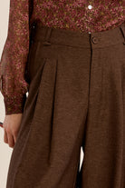 Molly Bracken Chocolate Pleated Wide Leg Trousers – Style TF128EH-Bottoms-Molly Bracken-Deja Nu Boutique, Women's Fashion Boutique in Lampasas, Texas