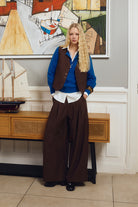 Molly Bracken Chocolate Pleated Wide Leg Trousers – Style TF128EH-Bottoms-Molly Bracken-Deja Nu Boutique, Women's Fashion Boutique in Lampasas, Texas