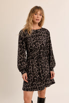 Molly Bracken Dark Grey Leopard Belted Mini Dress-mini dress-Molly Bracken-Deja Nu Boutique, Women's Fashion Boutique in Lampasas, Texas