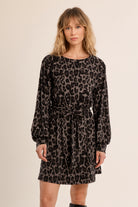 Molly Bracken Dark Grey Leopard Belted Mini Dress-mini dress-Molly Bracken-Deja Nu Boutique, Women's Fashion Boutique in Lampasas, Texas
