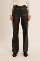Molly Bracken Grey Leopard Coated Wide Leg Pants – Style E1698BEH-Jeans-Molly Bracken-Deja Nu Boutique, Women's Fashion Boutique in Lampasas, Texas