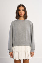 Molly Bracken Lili Sidonio Grey Lace Hem Oversized Sweatshirt-Sweaters-Molly Bracken-Deja Nu Boutique, Women's Fashion Boutique in Lampasas, Texas