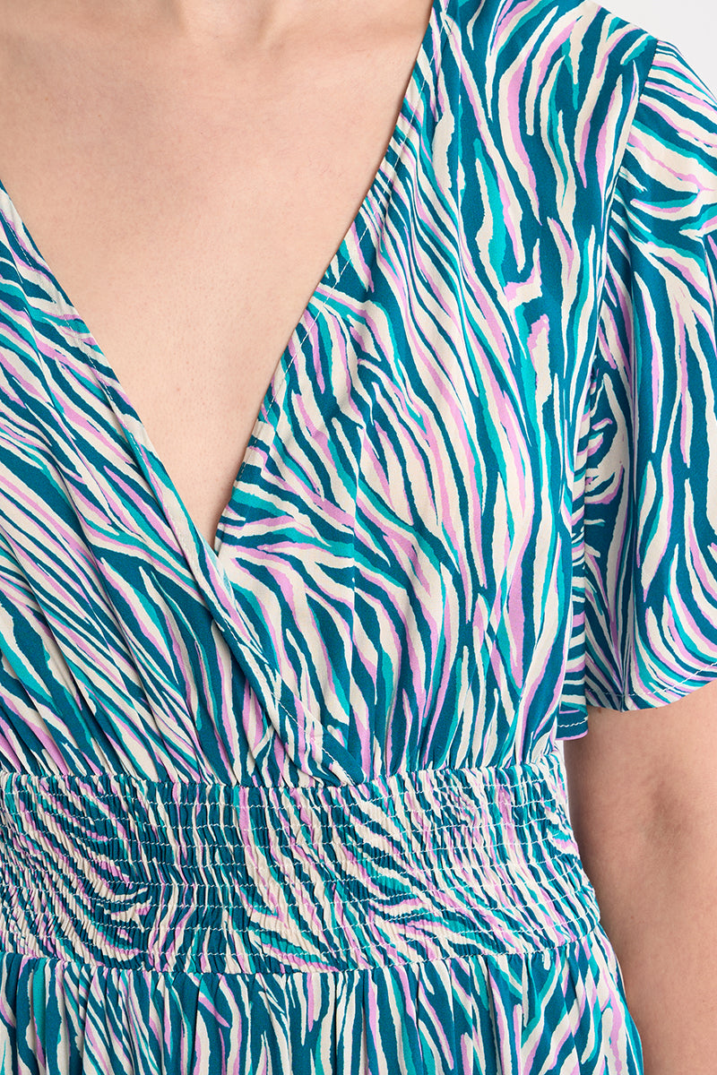 Molly Bracken Lili Sidonio Emerald Zebra Smocked Waist Dress-mini dress-Molly Bracken-Deja Nu Boutique, Women's Fashion Boutique in Lampasas, Texas