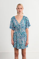 Molly Bracken Lili Sidonio Emerald Zebra Smocked Waist Dress-mini dress-Molly Bracken-Deja Nu Boutique, Women's Fashion Boutique in Lampasas, Texas