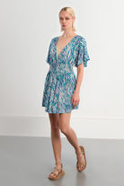 Molly Bracken Lili Sidonio Emerald Zebra Smocked Waist Dress-mini dress-Molly Bracken-Deja Nu Boutique, Women's Fashion Boutique in Lampasas, Texas