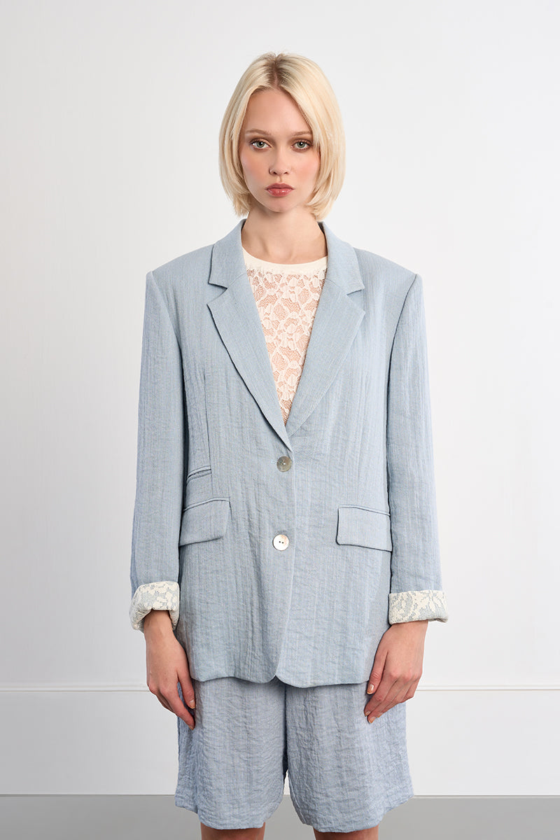 Molly Bracken Lili Sidonio Light Blue Wide Fit Tailored Blazer-Blazers-Molly Bracken-Deja Nu Boutique, Women's Fashion Boutique in Lampasas, Texas