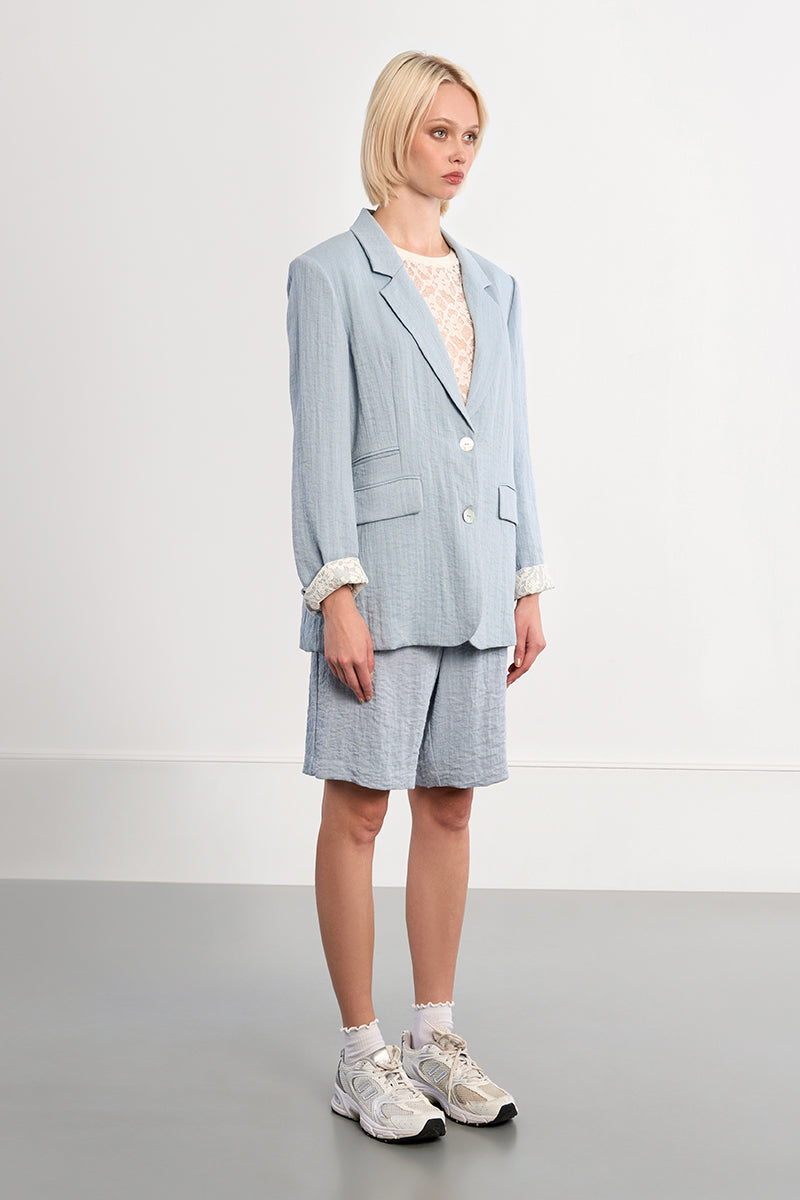 Molly Bracken Lili Sidonio Light Blue Wide Fit Tailored Blazer-Blazers-Molly Bracken-Deja Nu Boutique, Women's Fashion Boutique in Lampasas, Texas