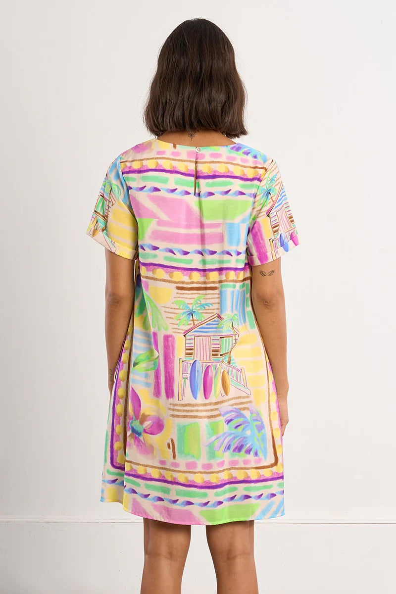 Molly Bracken Lili Sidonio Multicolor Maui Surf Print T-Shirt Dress-mini dress-Molly Bracken-Deja Nu Boutique, Women's Fashion Boutique in Lampasas, Texas