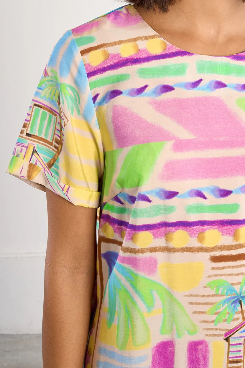 Molly Bracken Lili Sidonio Multicolor Maui Surf Print T-Shirt Dress-mini dress-Molly Bracken-Deja Nu Boutique, Women's Fashion Boutique in Lampasas, Texas