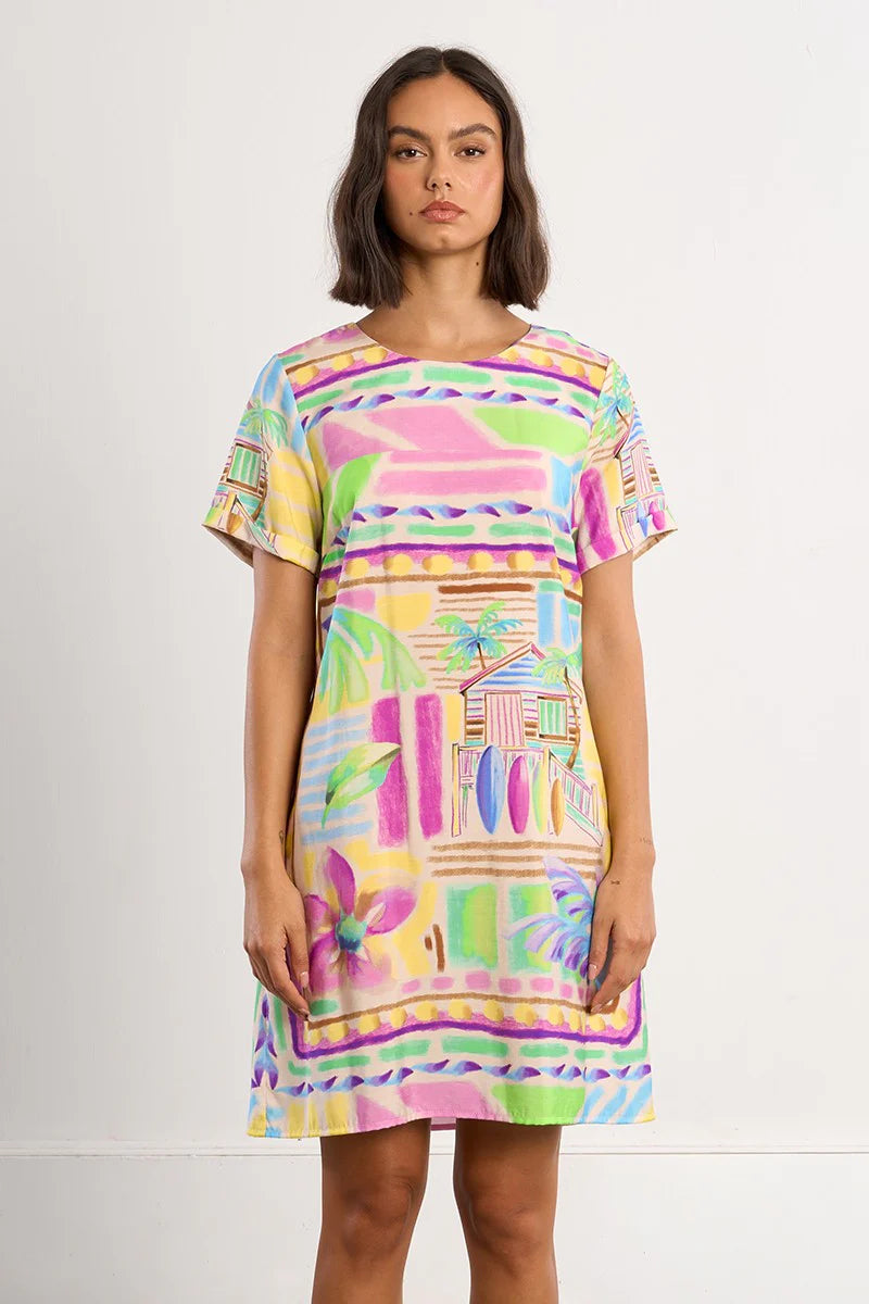 Molly Bracken Lili Sidonio Multicolor Maui Surf Print T-Shirt Dress-mini dress-Molly Bracken-Deja Nu Boutique, Women's Fashion Boutique in Lampasas, Texas