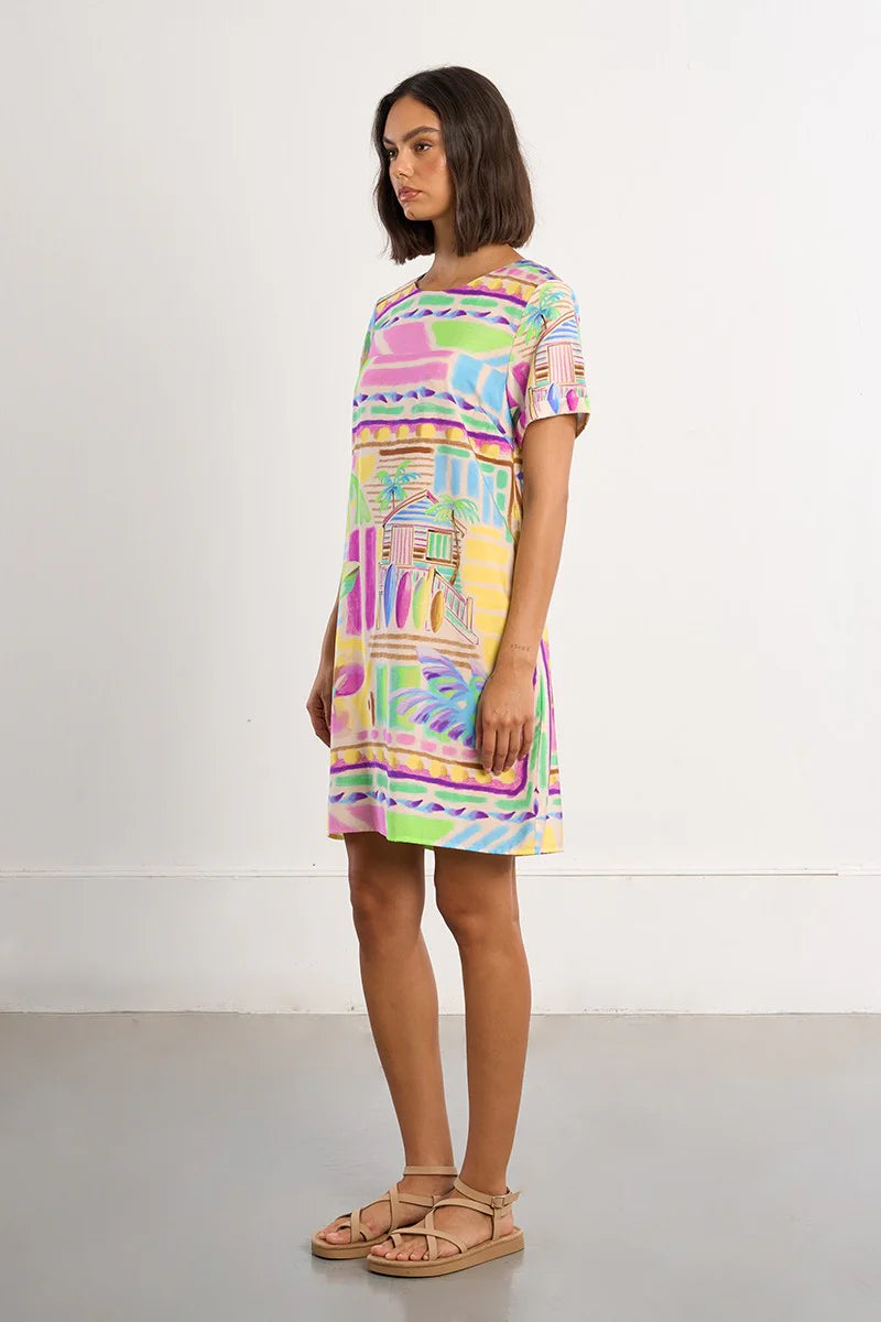 Molly Bracken Lili Sidonio Multicolor Maui Surf Print T-Shirt Dress-mini dress-Molly Bracken-Deja Nu Boutique, Women's Fashion Boutique in Lampasas, Texas
