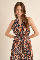 Molly Bracken Orange Romy Printed Asymmetrical Halter Dress-mini dress-Molly Bracken-Deja Nu Boutique, Women's Fashion Boutique in Lampasas, Texas