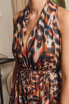 Molly Bracken Orange Romy Printed Asymmetrical Halter Dress-mini dress-Molly Bracken-Deja Nu Boutique, Women's Fashion Boutique in Lampasas, Texas