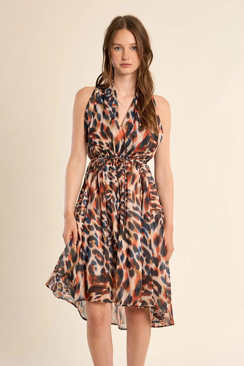 Molly Bracken Orange Romy Printed Asymmetrical Halter Dress-mini dress-Molly Bracken-Deja Nu Boutique, Women's Fashion Boutique in Lampasas, Texas