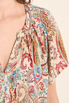 Molly Bracken Off-White Paola Paisley Flutter Sleeve Blouse-Tops-Molly Bracken-Deja Nu Boutique, Women's Fashion Boutique in Lampasas, Texas