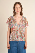 Molly Bracken Off-White Paola Paisley Flutter Sleeve Blouse-Tops-Molly Bracken-Deja Nu Boutique, Women's Fashion Boutique in Lampasas, Texas