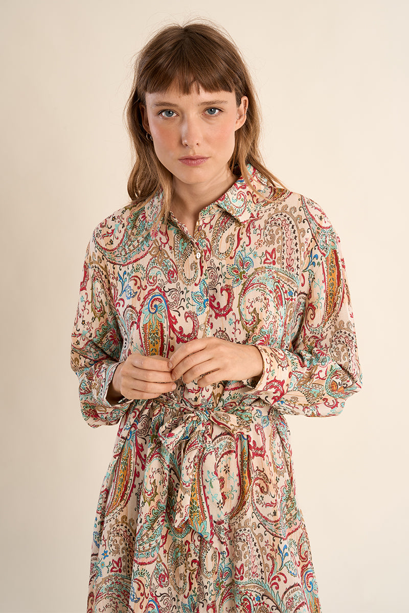 Molly Bracken Off-White Paola Paisley Shirt Dress-Dresses-Molly Bracken-Deja Nu Boutique, Women's Fashion Boutique in Lampasas, Texas