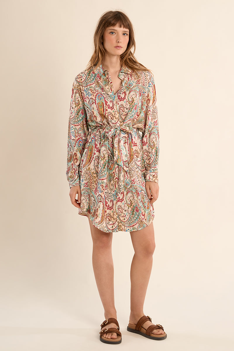 Molly Bracken Off-White Paola Paisley Shirt Dress-Dresses-Molly Bracken-Deja Nu Boutique, Women's Fashion Boutique in Lampasas, Texas