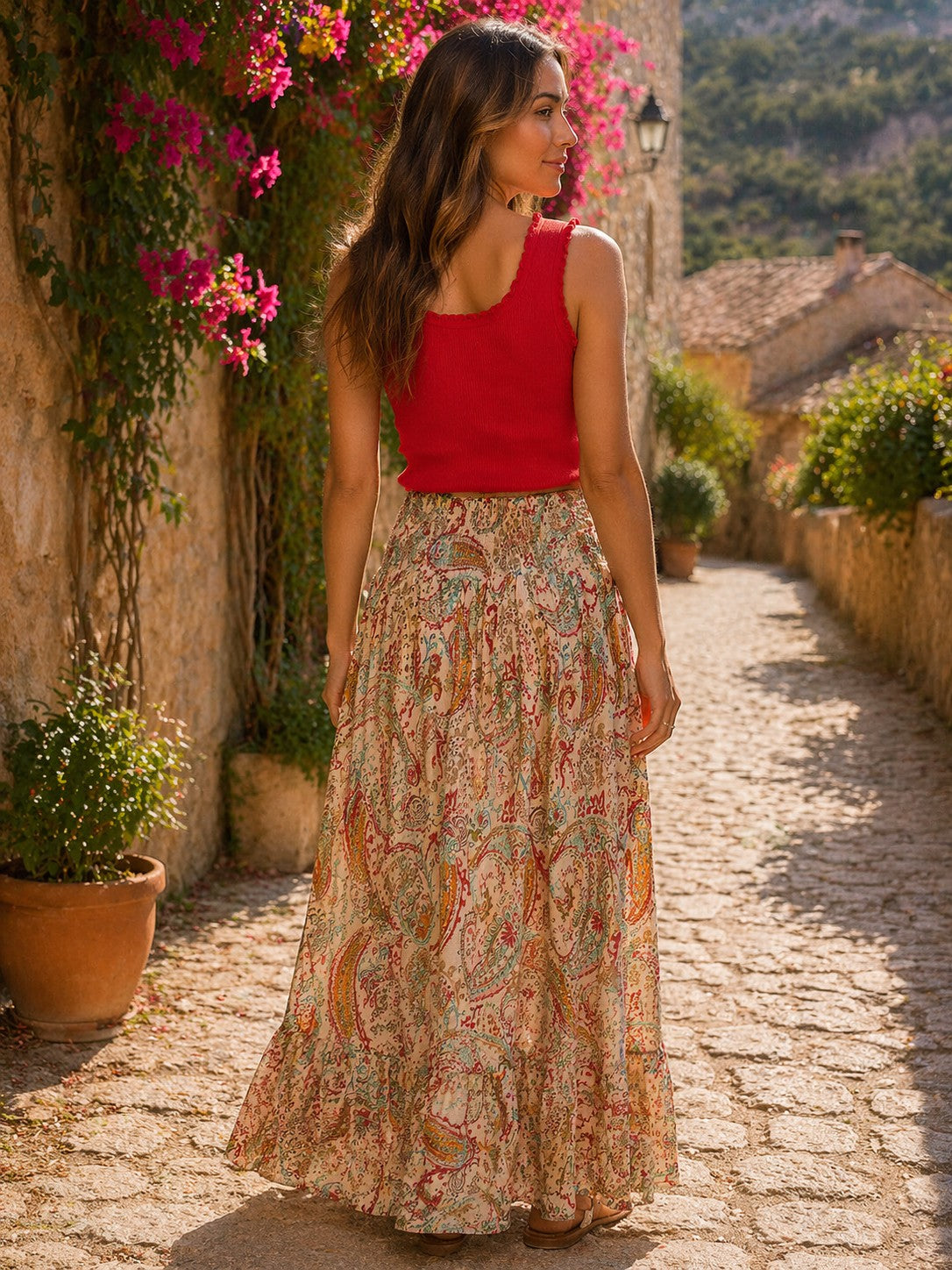 Molly Bracken Off-White Paola Paisley Smocked Maxi Skirt-Skirts-Molly Bracken-Deja Nu Boutique, Women's Fashion Boutique in Lampasas, Texas