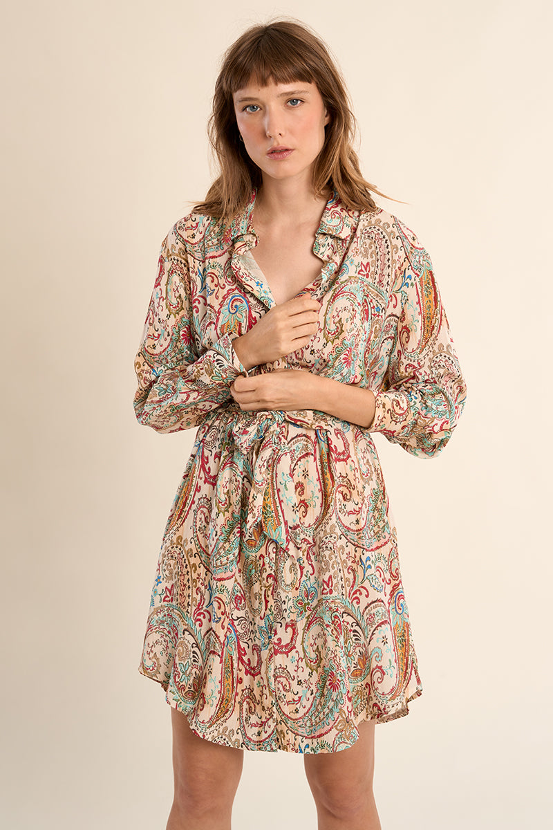 Molly Bracken Off-White Paola Paisley Shirt Dress-Dresses-Molly Bracken-Deja Nu Boutique, Women's Fashion Boutique in Lampasas, Texas