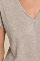 Molly Bracken Shimmer V-Neck Knit Tee in Beige & Silver-T-Shirts-Molly Bracken-Deja Nu Boutique, Women's Fashion Boutique in Lampasas, Texas