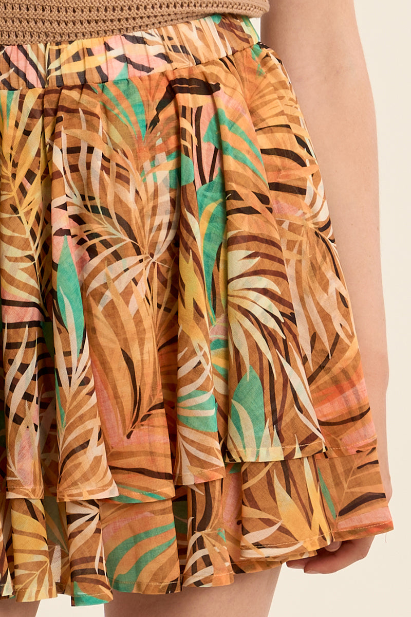 Molly Bracken Yellow Claudia Tropical Print Ruffle Mini Skirt-Skirts-Molly Bracken-Deja Nu Boutique, Women's Fashion Boutique in Lampasas, Texas