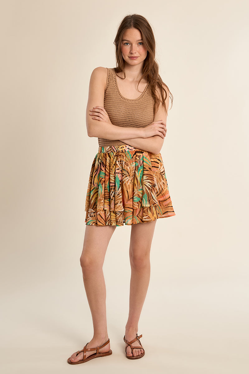 Molly Bracken Yellow Claudia Tropical Print Ruffle Mini Skirt-Skirts-Molly Bracken-Deja Nu Boutique, Women's Fashion Boutique in Lampasas, Texas