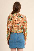 Molly Bracken Yellow Claudia Tropical Print Tie Waist Shirt-shirts-Molly Bracken-Deja Nu Boutique, Women's Fashion Boutique in Lampasas, Texas