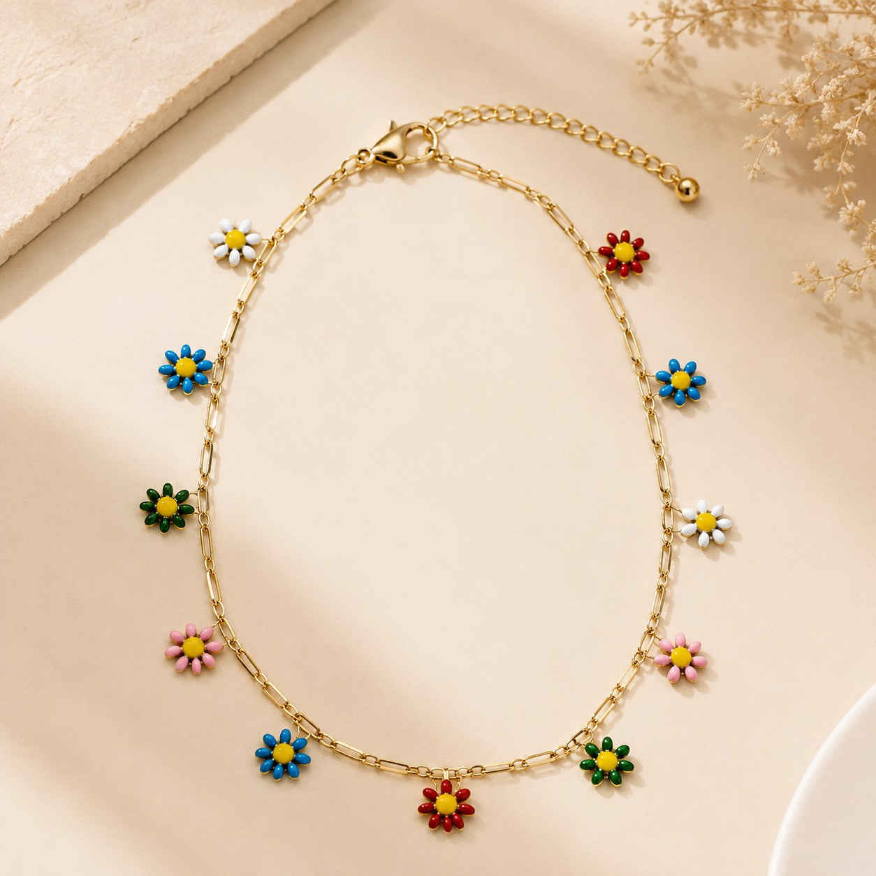 Multicolor Daisy Charm Anklet – Gold or Silver-Anklets-Deja Nu-Deja Nu Boutique, Women's Fashion Boutique in Lampasas, Texas